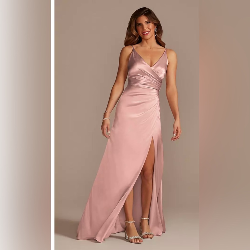Galina Signature 16” PTP Satin Ruched Maxi Dress, Light Purple, Size 4.